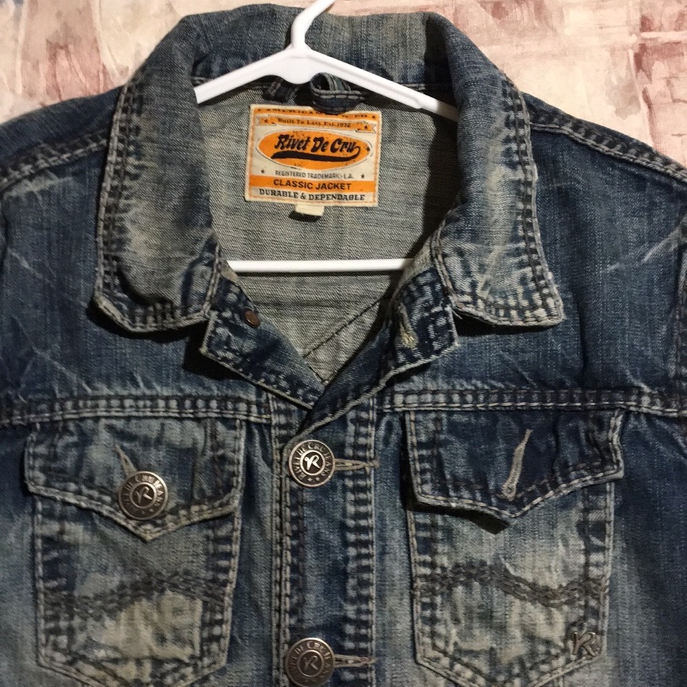Rivet De Cru Distressed Blue Jeans Jacket Size M - Picture 3 of 7
